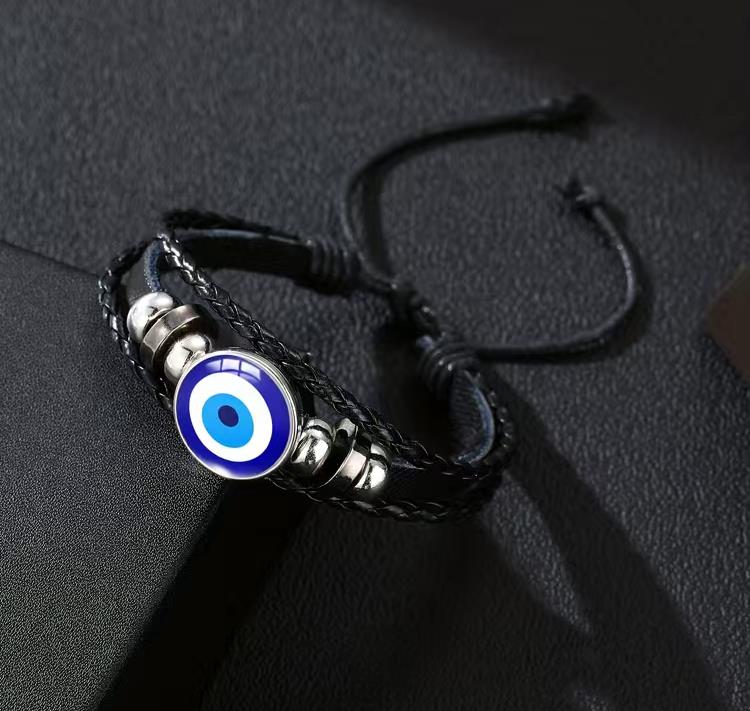 Evil Eye Greek Mati Men Hand Braided Leather Multi Layer Bracelet