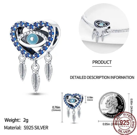 Evil Eye 925 Sterling Silver Dangle Bead Charm