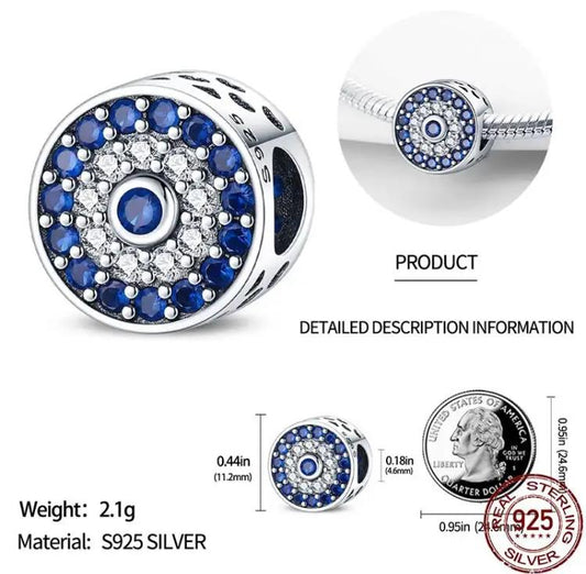 Evil Eye 925 Sterling Silver Round Bead Charm