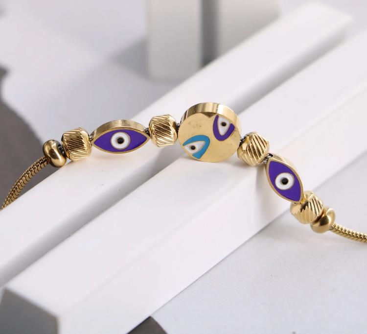 Evil Eye Charm Stainless Steel Adjustable Snake Bracelet