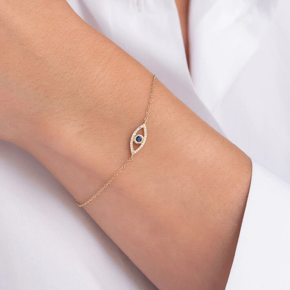 Evil Eye Greek Mati 925 Sterling Silver 18k Gold Plated Silver Blue Adjustable B