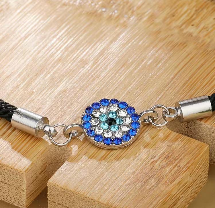 Evil Eye Greek Mati Rhinestone Braided Rope Adjustable Bracelet