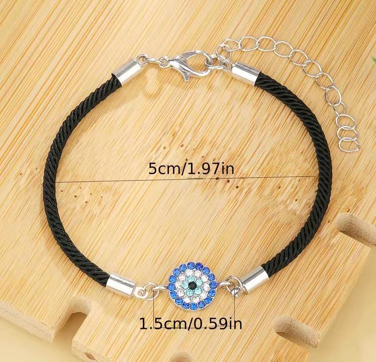 Evil Eye Greek Mati Rhinestone Braided Rope Adjustable Bracelet