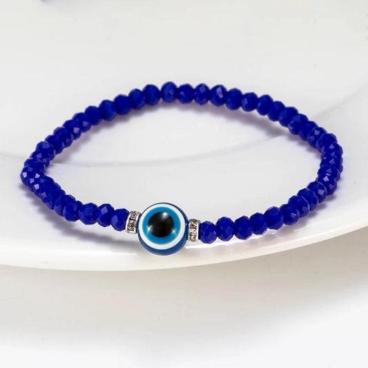 Evil Eye Greek Mati Handmade Round Crystal Blue Adjustable Bracelet