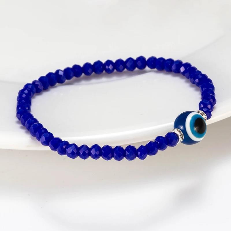 Evil Eye Greek Mati Handmade Round Crystal Blue Adjustable Bracelet