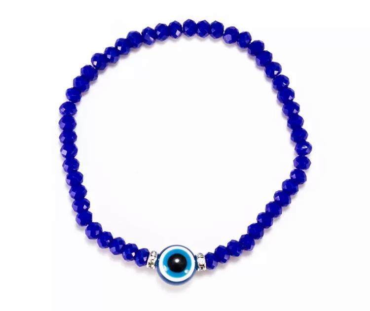 Evil Eye Greek Mati Handmade Round Crystal Blue Adjustable Bracelet