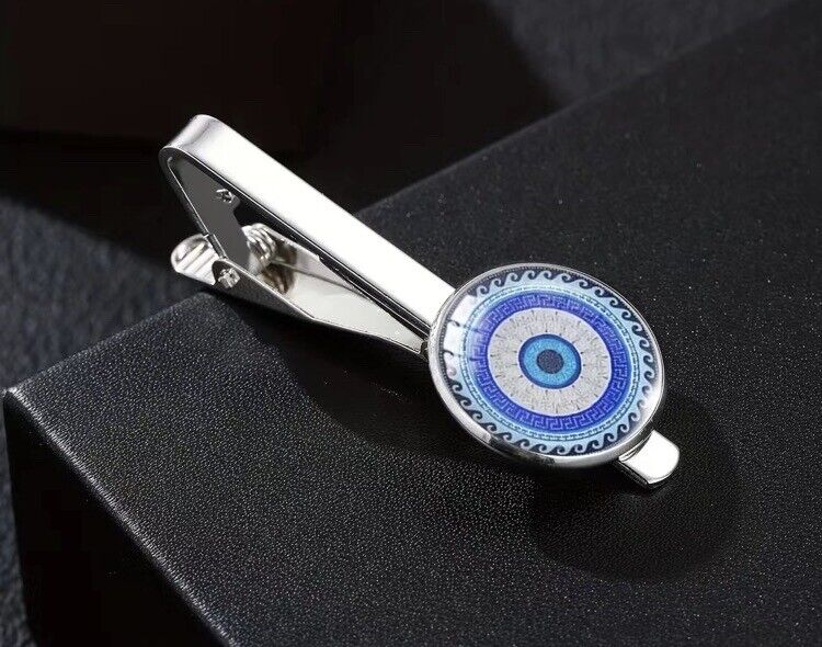 Evil Eye Men's Silver Wedding  Business Party Tie Bar Clip