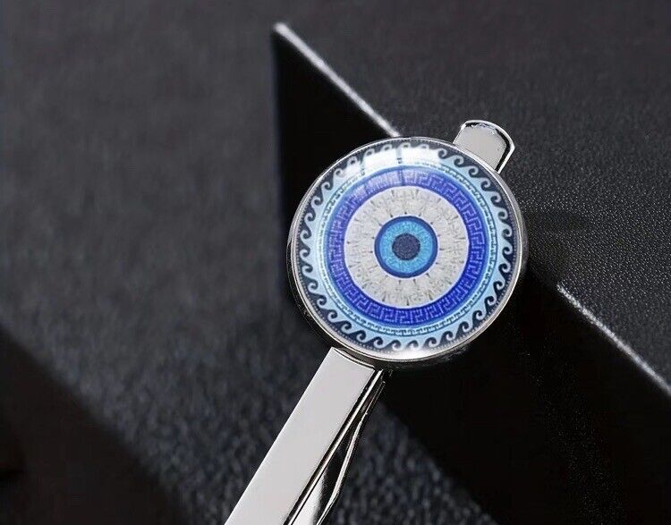 Evil Eye Men's Silver Wedding  Business Party Tie Bar Clip