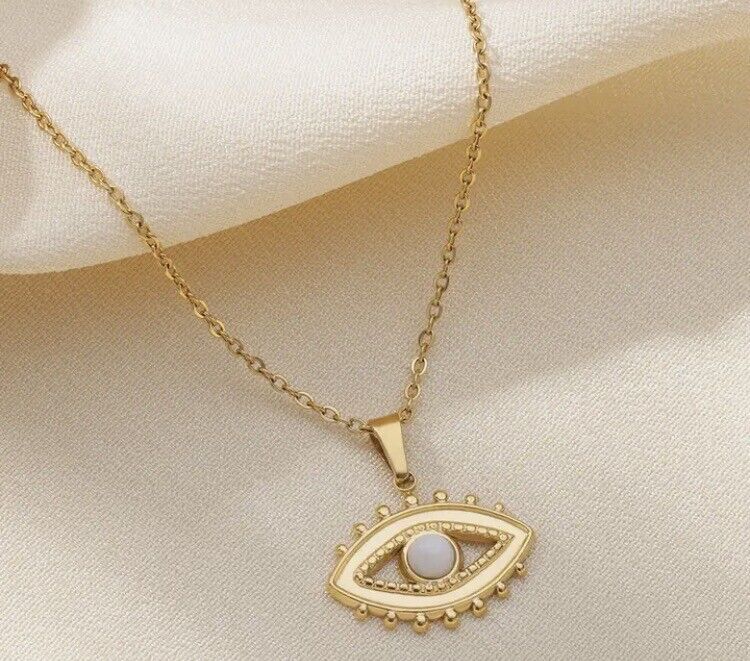 Evil Eye Stainless Steel 18K Gold Eye Charm Pendant Necklace