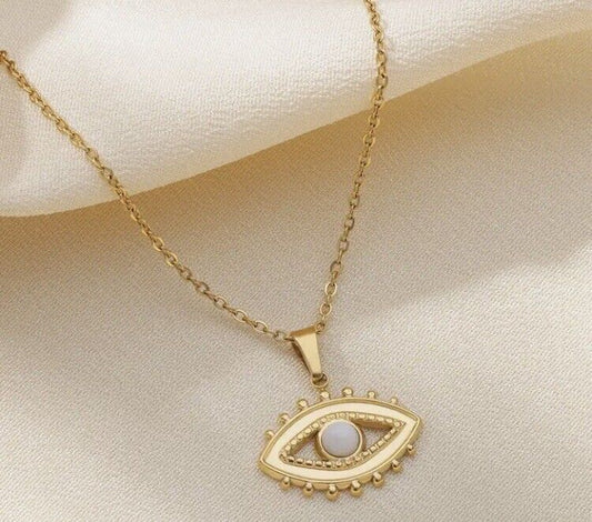 Evil Eye Stainless Steel 18K Gold Eye Charm Pendant Necklace