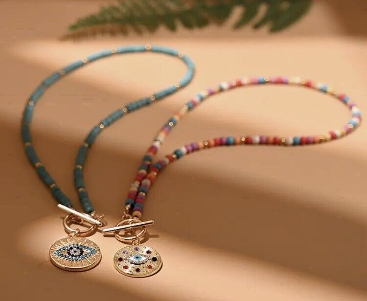 Evil Eye 4mm Stone Beads Round Charm Pendant Chocker Necklace