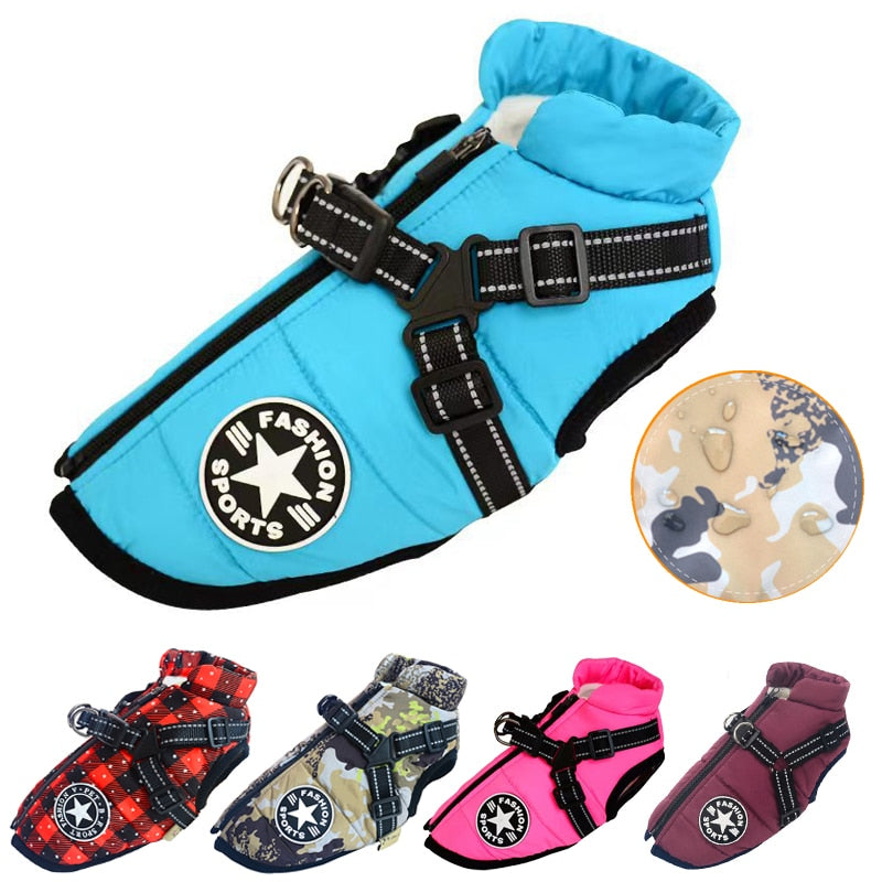 Winter Pet Dog Waterproof Coat Jacket With Adjustable Harness